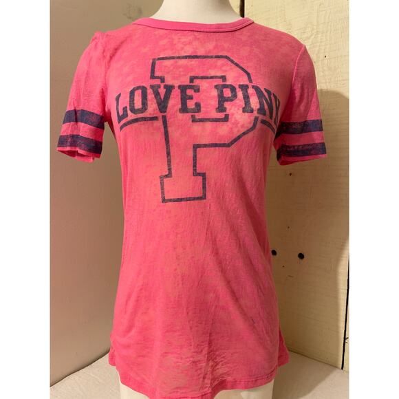 Victoria's Secret Love Pink‎ Women's Size Small Baseball Tee Shirt Distressed - Picture 7 of 8